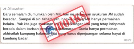 Klaim hoaks menyebut sidang MK hanyalah permainan belaka dalam mengadili sengketa.