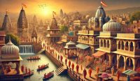 Sebuah ilustrasi tentang Kota Vrindavan di India
